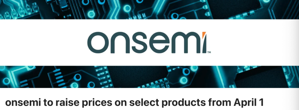 onsemi releases an official notice screenshot regarding the price increase of power devices starting in April 2026.